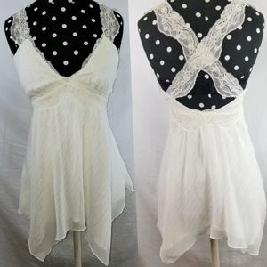 EXPRESS Lace cross back flowy tank blouse Ivory